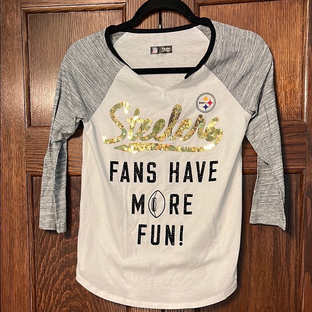 NFL Pittsburgh Steelers Long Sleeve Tee White and Gray